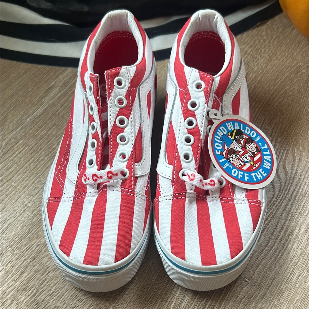 Vans Kids Striped Red and White Sneakers